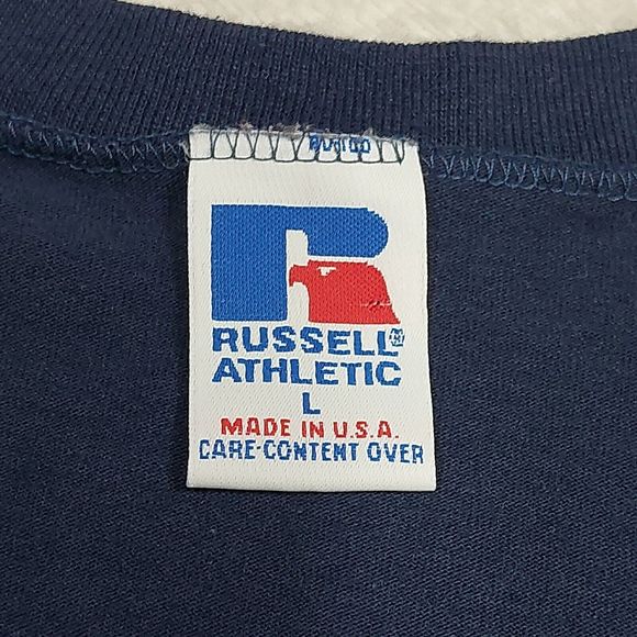 Vtg 90s Russell Athletic Cleveland Indians Navy Blue V-Neck T-Shirt Size Large - Picture 4 of 9